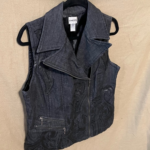 1 Chicos Black Moto Biker Chic Assymetrical Zip Vest NWOT - Picture 2 of 11